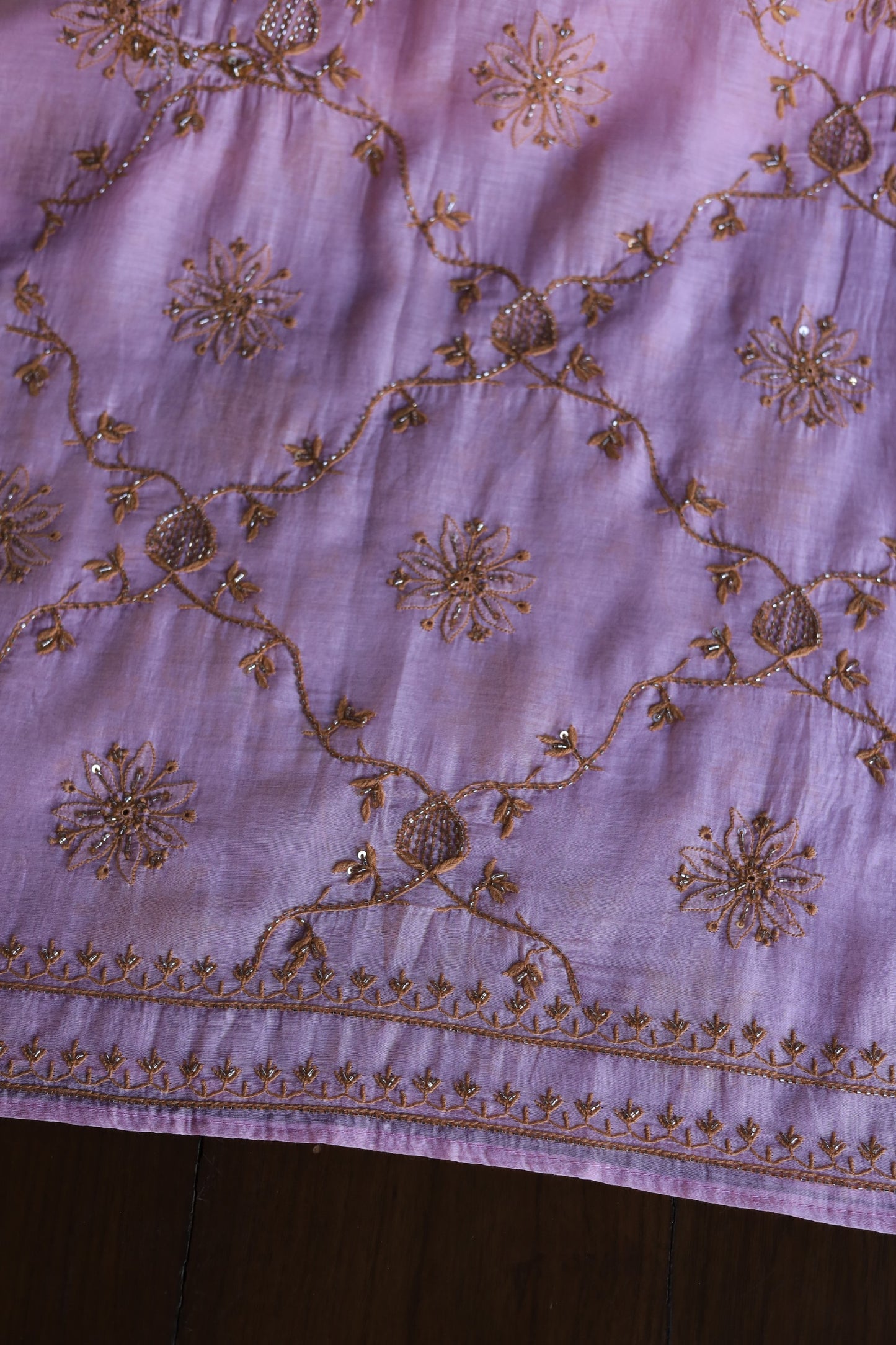 Pink & Mustard Mal Chanderi Silk Chikankari Unstitched Fabric