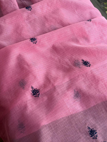 Pink & Navy Blue Kota Chikankari Unstitched Fabrics