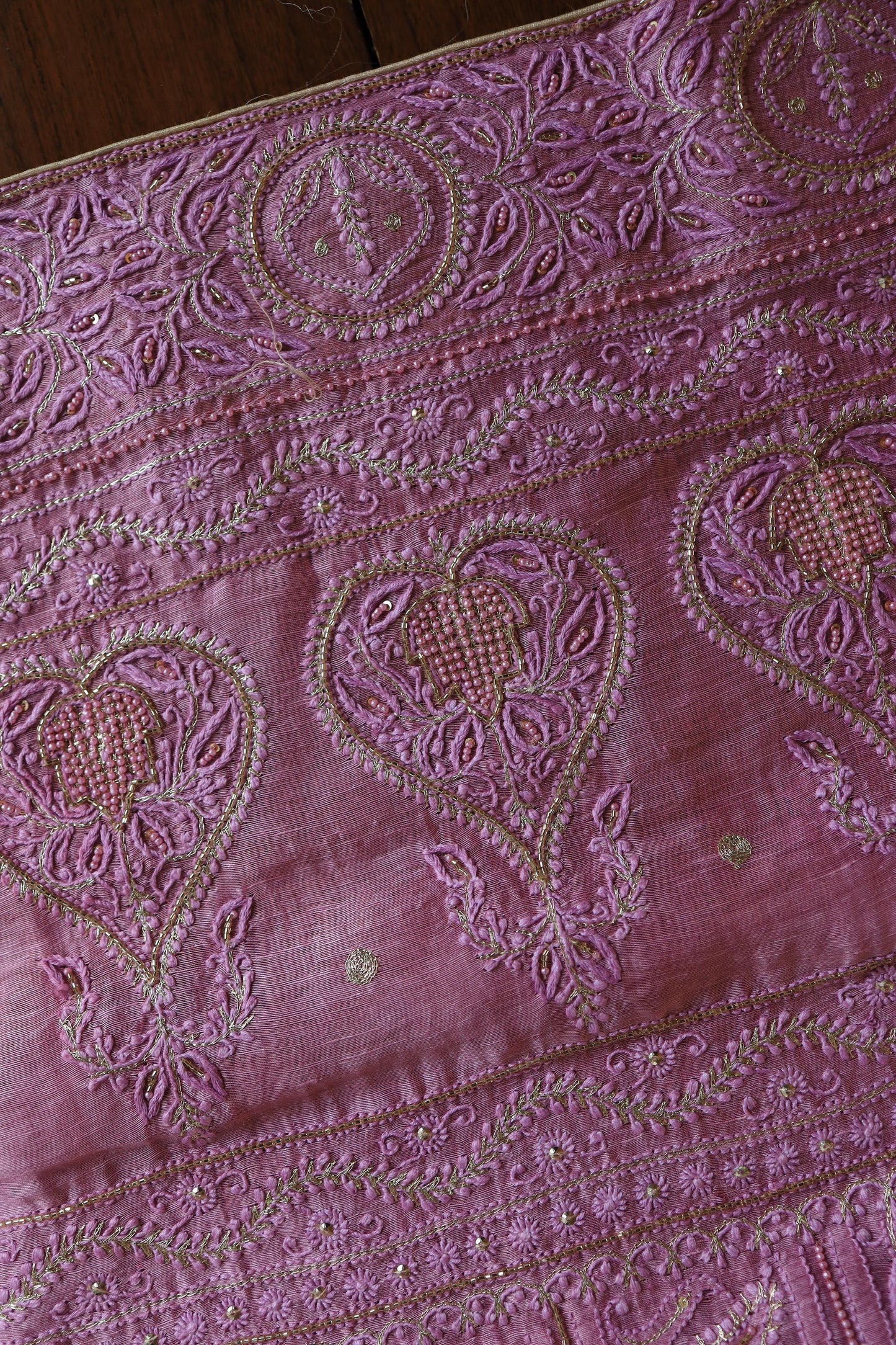 Pink Shade Linen Silk Chikankari With Ari Work Unstitched Kurta Dupatta Set