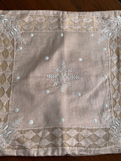 Pinkish Beige Chanderi Cushion Cover with Chikankari & Daraz Appliqué