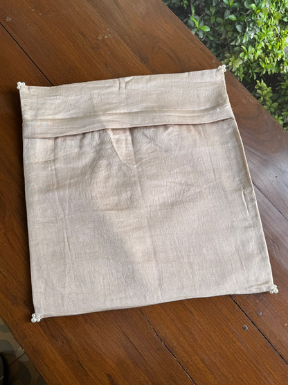 Pinkish Beige Chanderi Cushion Cover with Chikankari & Daraz Appliqué