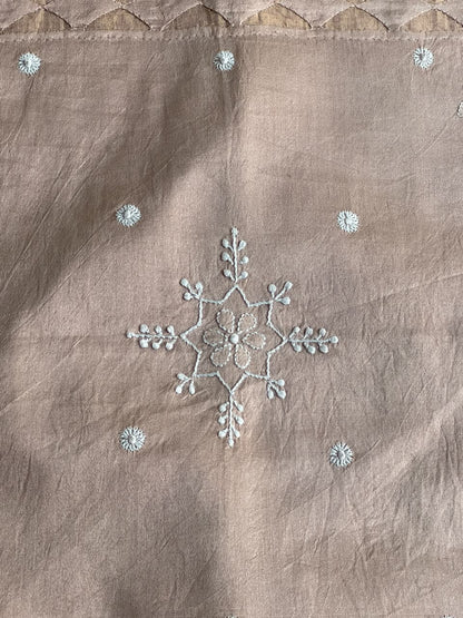 Pinkish Beige Chanderi Cushion Cover with Chikankari & Daraz Appliqué