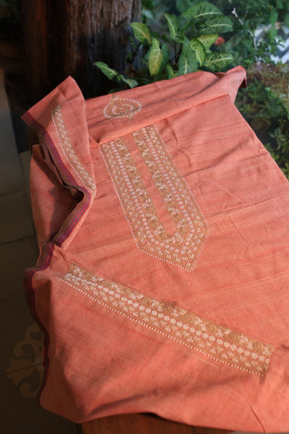Pinkish Peach Malkha Handspun Khadi Kurtas Unisex Fabric