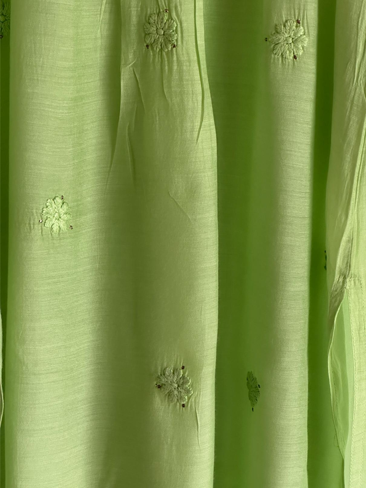 Pista Green Chanderi Mukaish Kamdani Short Kurti