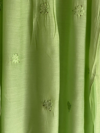 Pista Green Chanderi Mukaish Kamdani Short Kurti