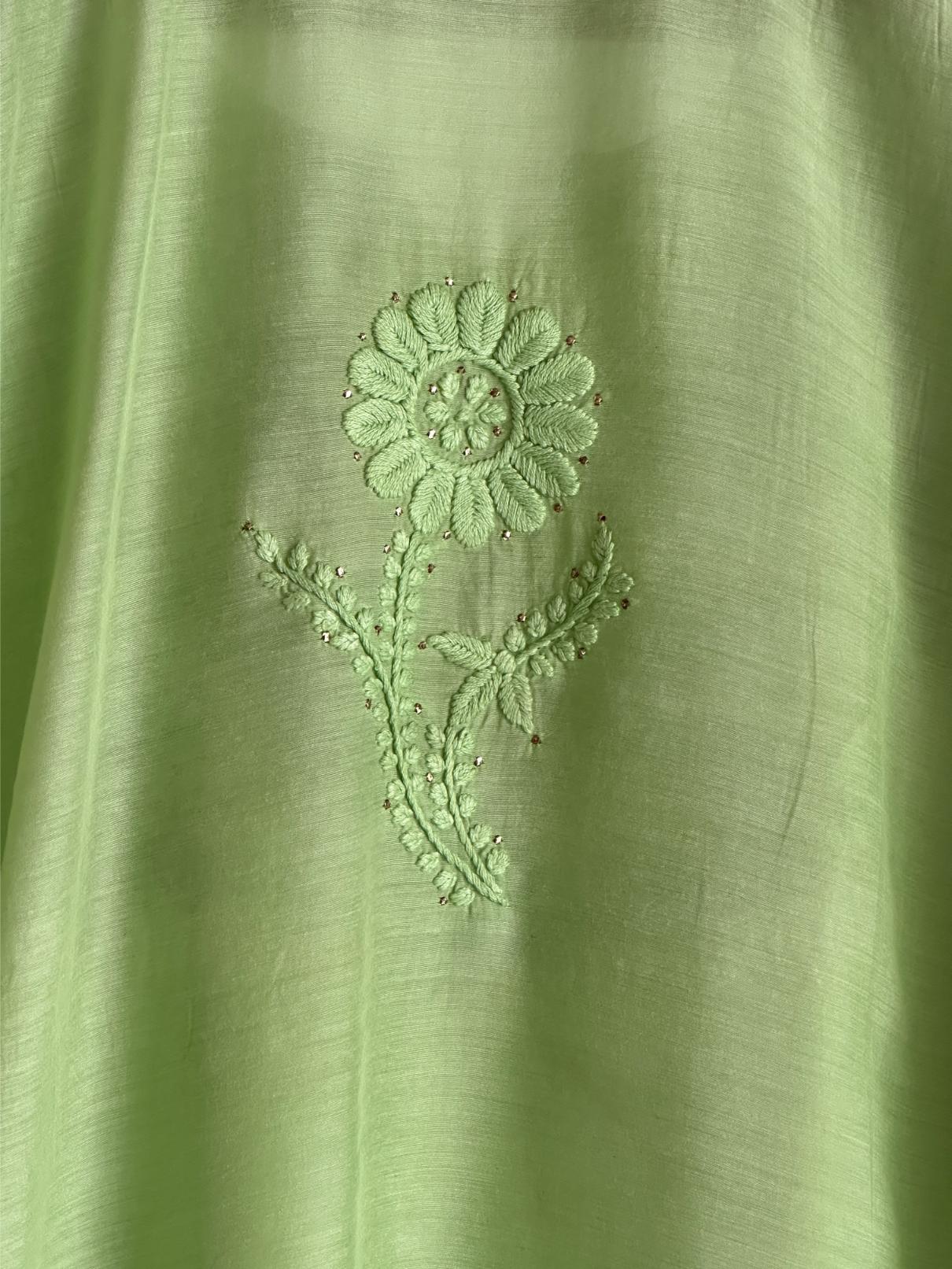 Pista Green Chanderi Mukaish Kamdani Short Kurti