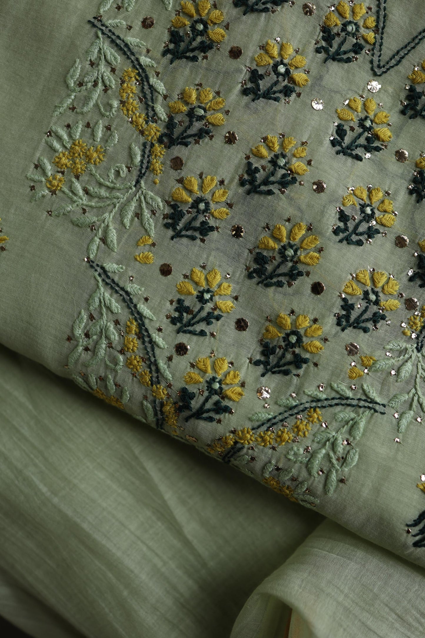 Pista Green Mul Chanderi Silk Kalamkari Unstitched Kurta Dupatta Set
