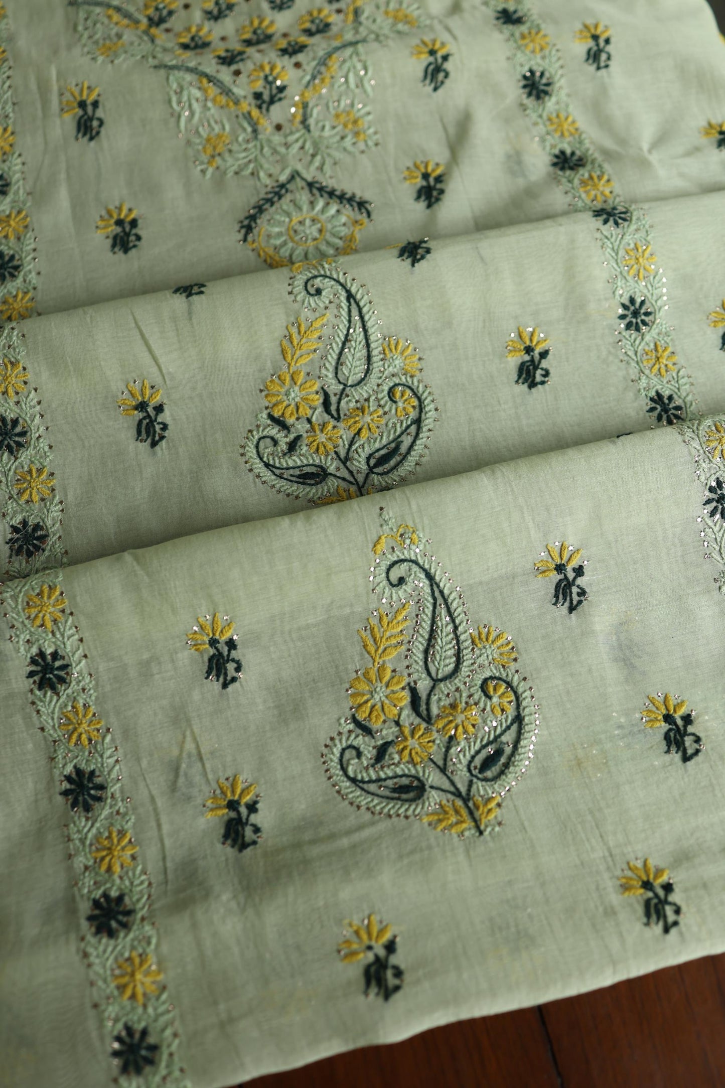Pista Green Mul Chanderi Silk Kalamkari Unstitched Kurta Dupatta Set