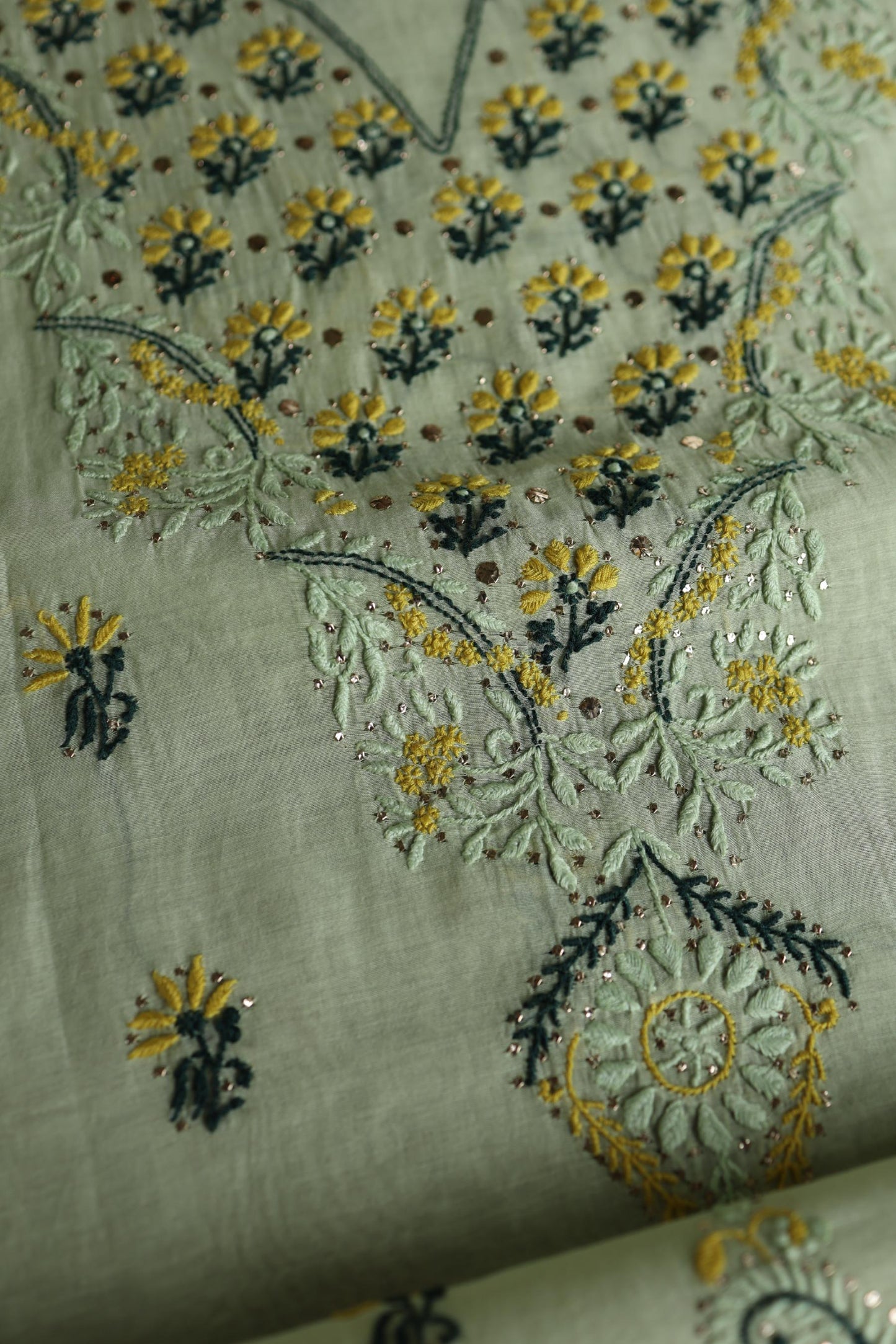 Pista Green Mul Chanderi Silk Kalamkari Unstitched Kurta Dupatta Set