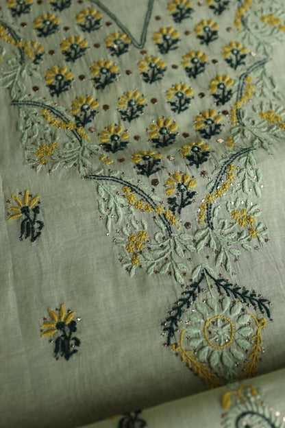 Pista Green Mul Chanderi Silk Kalamkari Unstitched Kurta Dupatta Set
