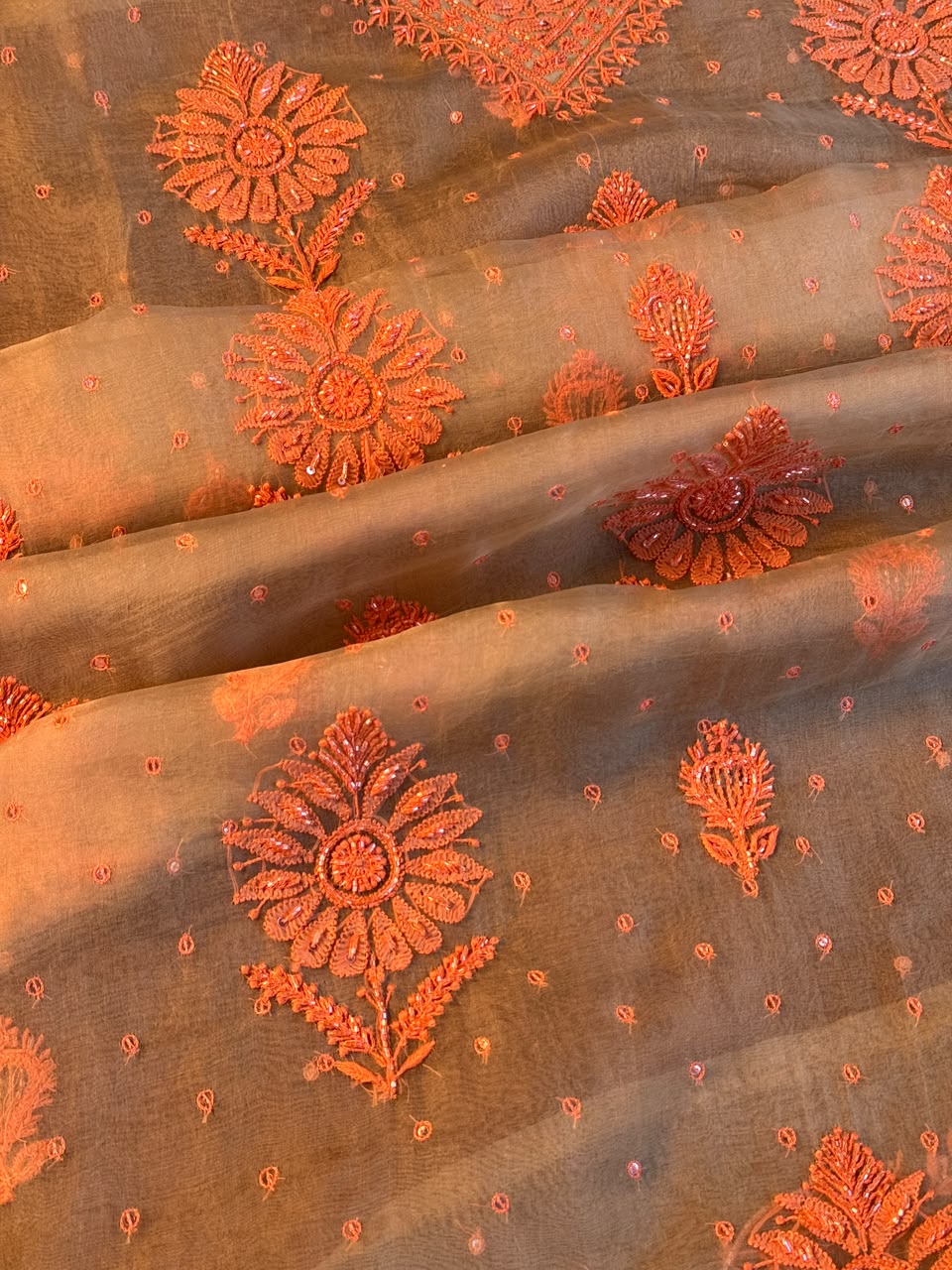 Pista Green Shade Noor Organza Silk Chikankari Unstitched Kurta Dupatta Set