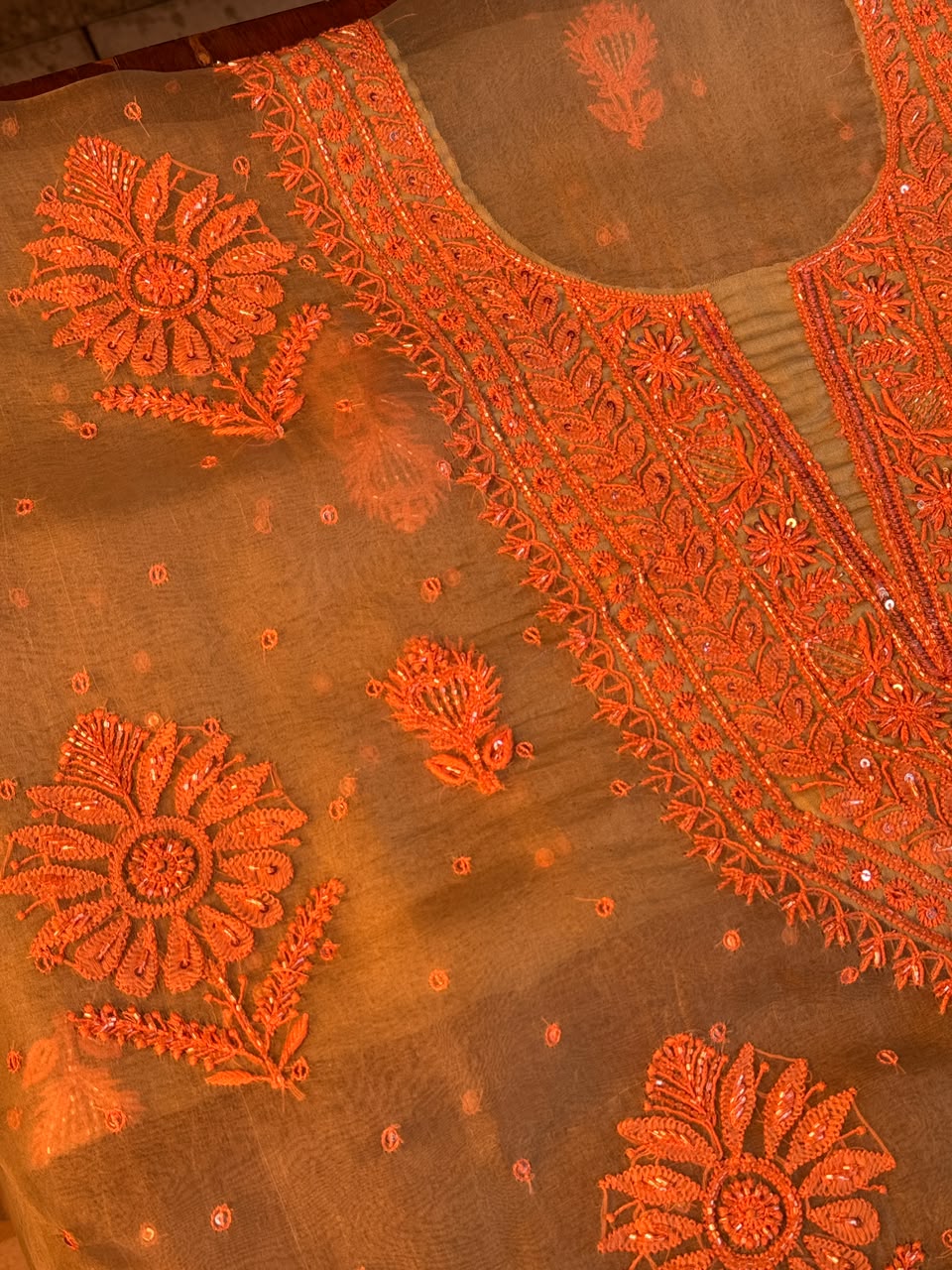 Pista Green Shade Noor Organza Silk Chikankari Unstitched Kurta Dupatta Set
