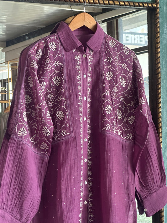Plum Purple Cotton Chikankari Top