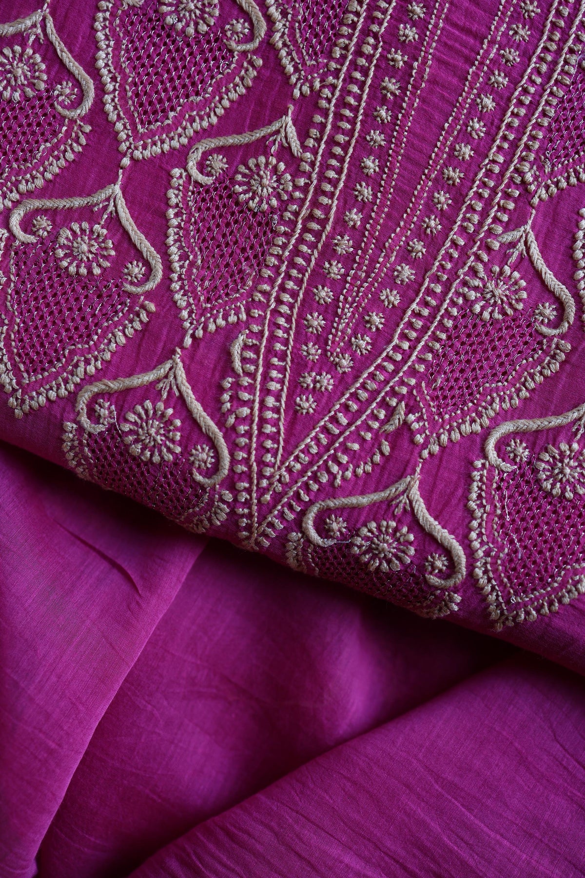 Plum Purple Mal Chanderi Chikankari Unstitched Kurta & Dupatta Set