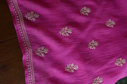 Plum Purple Mal Chanderi Chikankari Unstitched Kurta & Dupatta Set