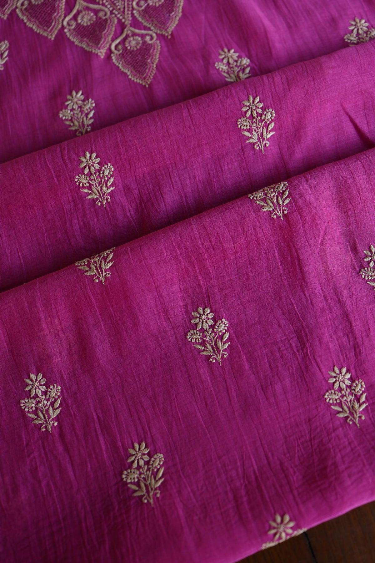 Plum Purple Mal Chanderi Chikankari Unstitched Kurta & Dupatta Set
