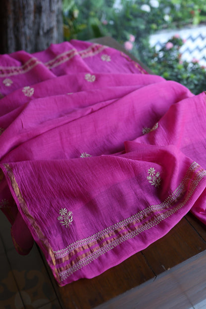 Plum Purple Mal Chanderi Chikankari Unstitched Kurta & Dupatta Set