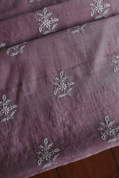 Plum Purple Mal Cotton Chikankari Unstitched Fabrics With Kamdani