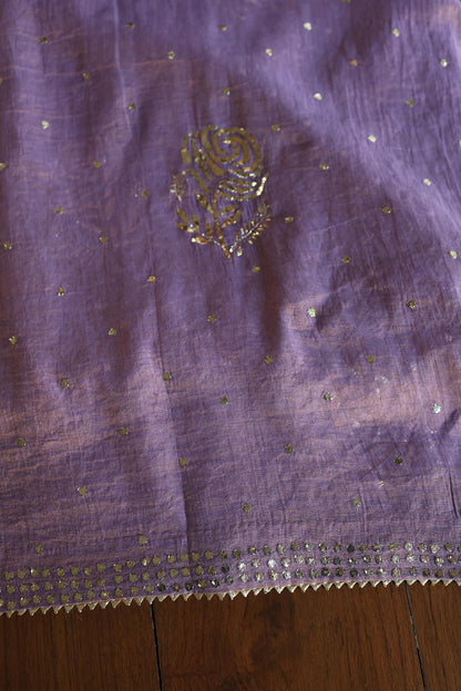 Plum Purple Roheen Tissue Silk Mukaish Badla Fabric