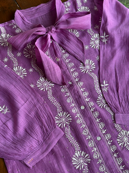 Plum Purple Shade Cotton Chikankari Shirt