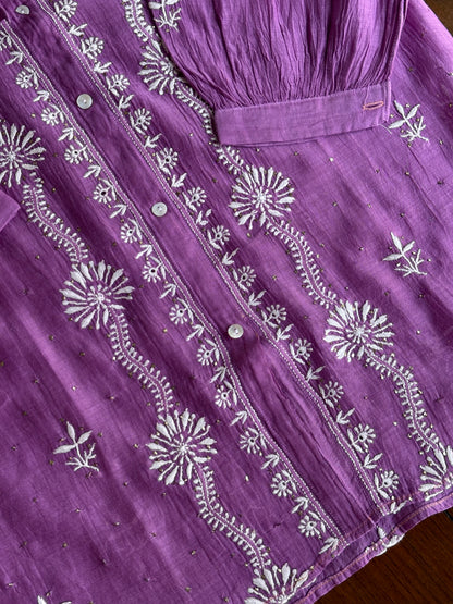 Plum Purple Shade Cotton Chikankari Shirt