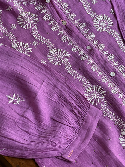 Plum Purple Shade Cotton Chikankari Shirt