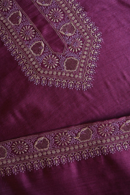 Plum Purple Shade Moonga Silk Chikankari Unisex Kurta Fabrics