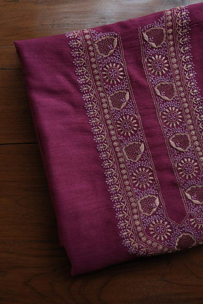 Plum Purple Shade Moonga Silk Chikankari Unisex Kurta Fabrics