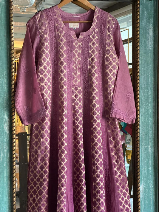 Plum Purple Shade Zari Chanderi Chikankari Ready to Wear Tunics