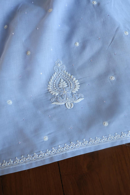 Powder Blue Cotton Chikankari Unstitched Kurta Fabrics