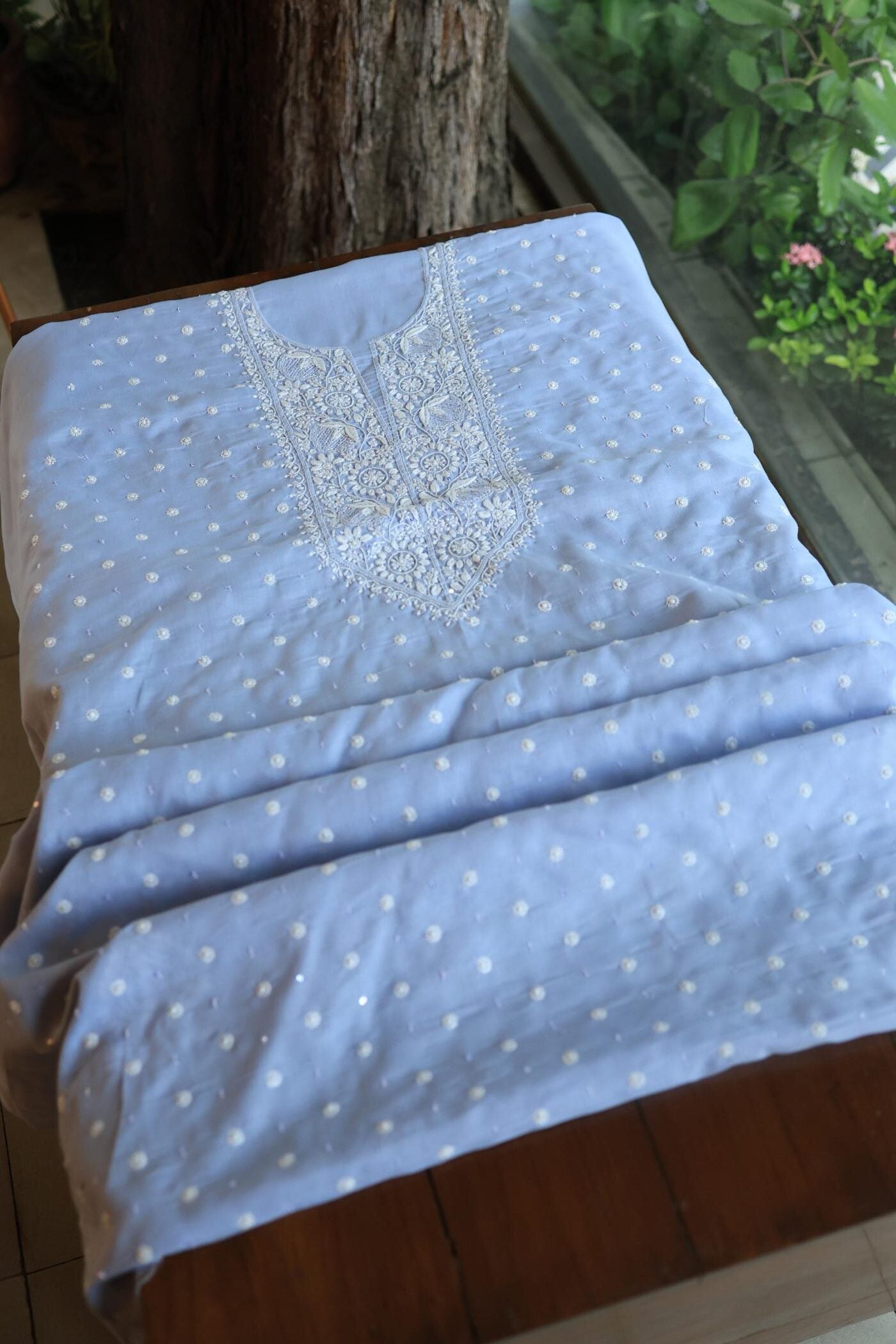 Powder Blue Cotton Unstitched Kurta Fabrics