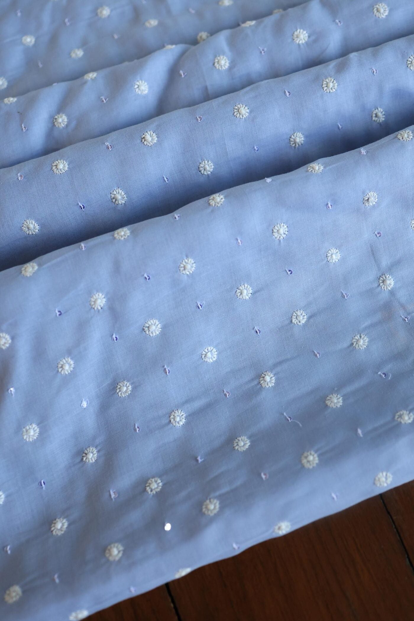 Powder Blue Cotton Chikankari Unstitched Kurta Fabrics