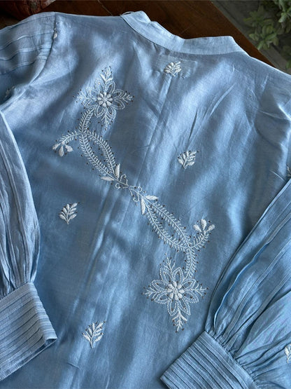 Powder Blue Chanderi Chikankari Co-Ord Set