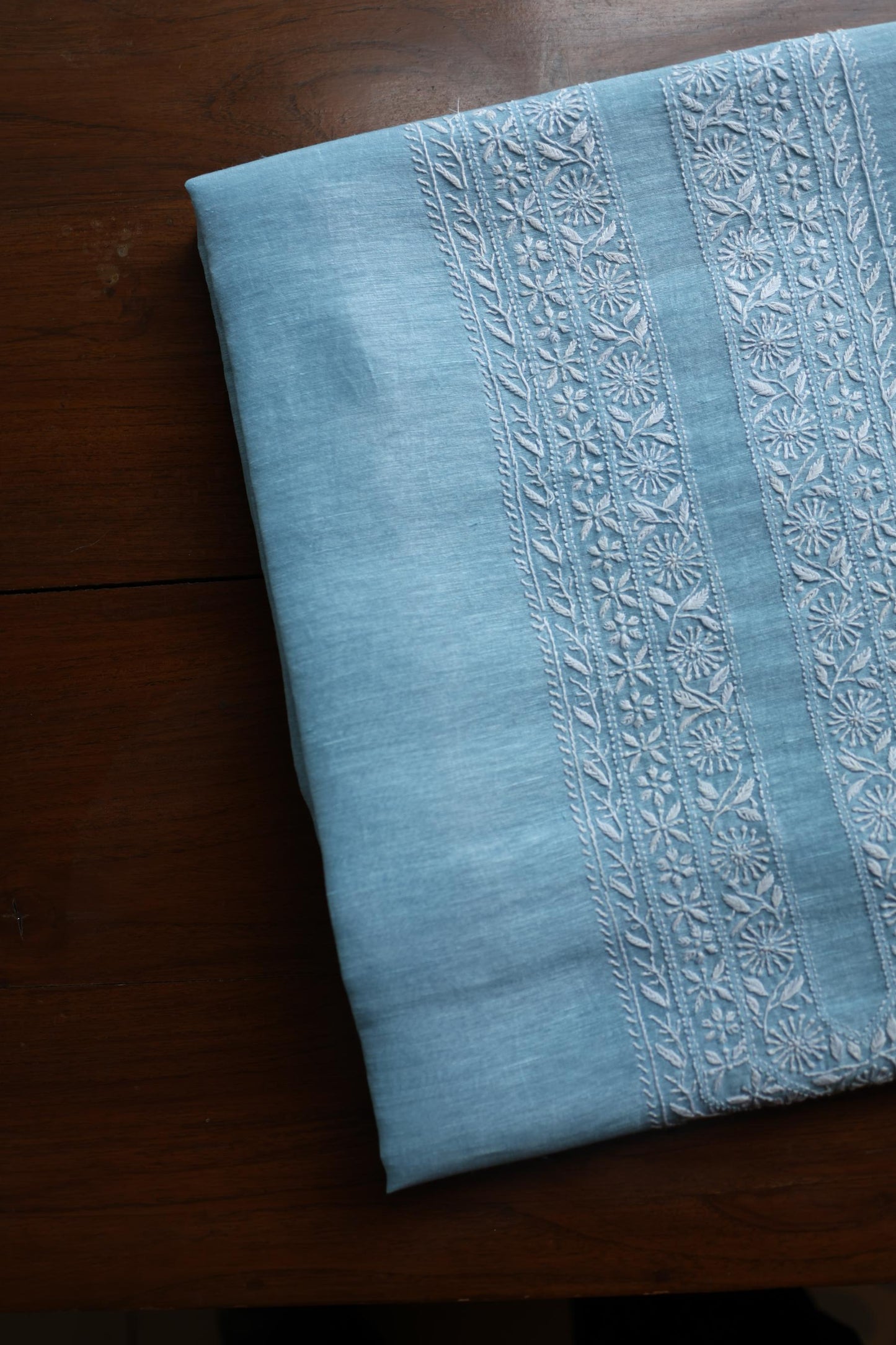 Powder Blue Linen Chikankari Unstitched Men's Kurtas Fabric