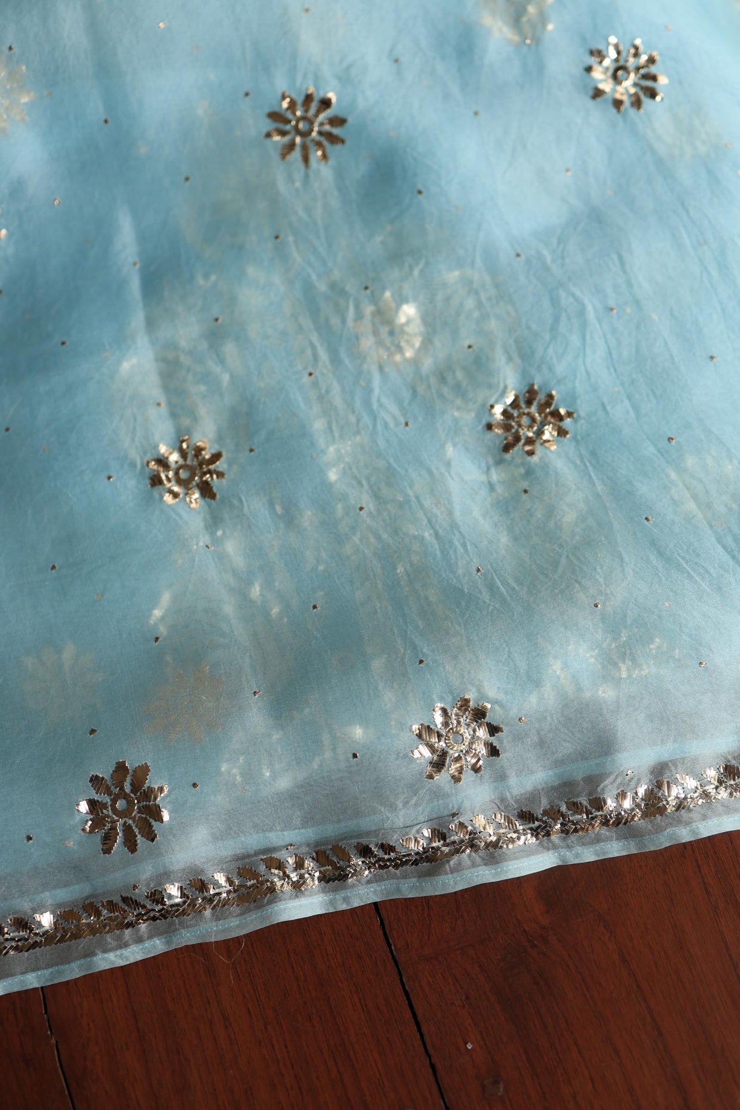 Powder Blue Shade Noor Organza Silk Chikankari Unstitched Kurta Dupatta Set