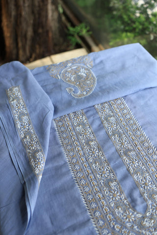 Powder Blue Shade Unisex Chikankari Bengal Muslin Kurta