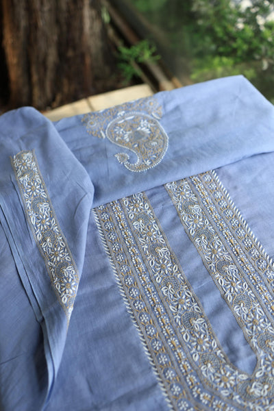 Powder Blue Shade Unisex Chikankari Bengal Muslin Kurta