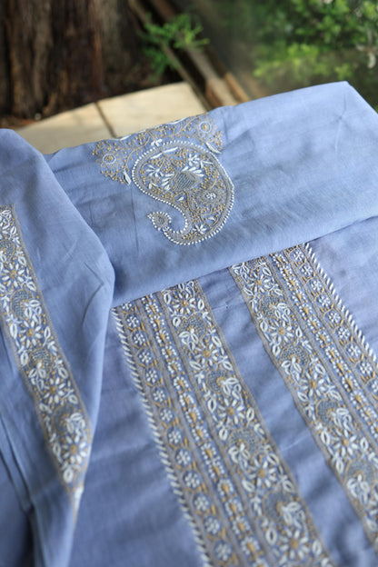 Powder Blue Shade Unisex Chikankari Bengal Muslin Kurta
