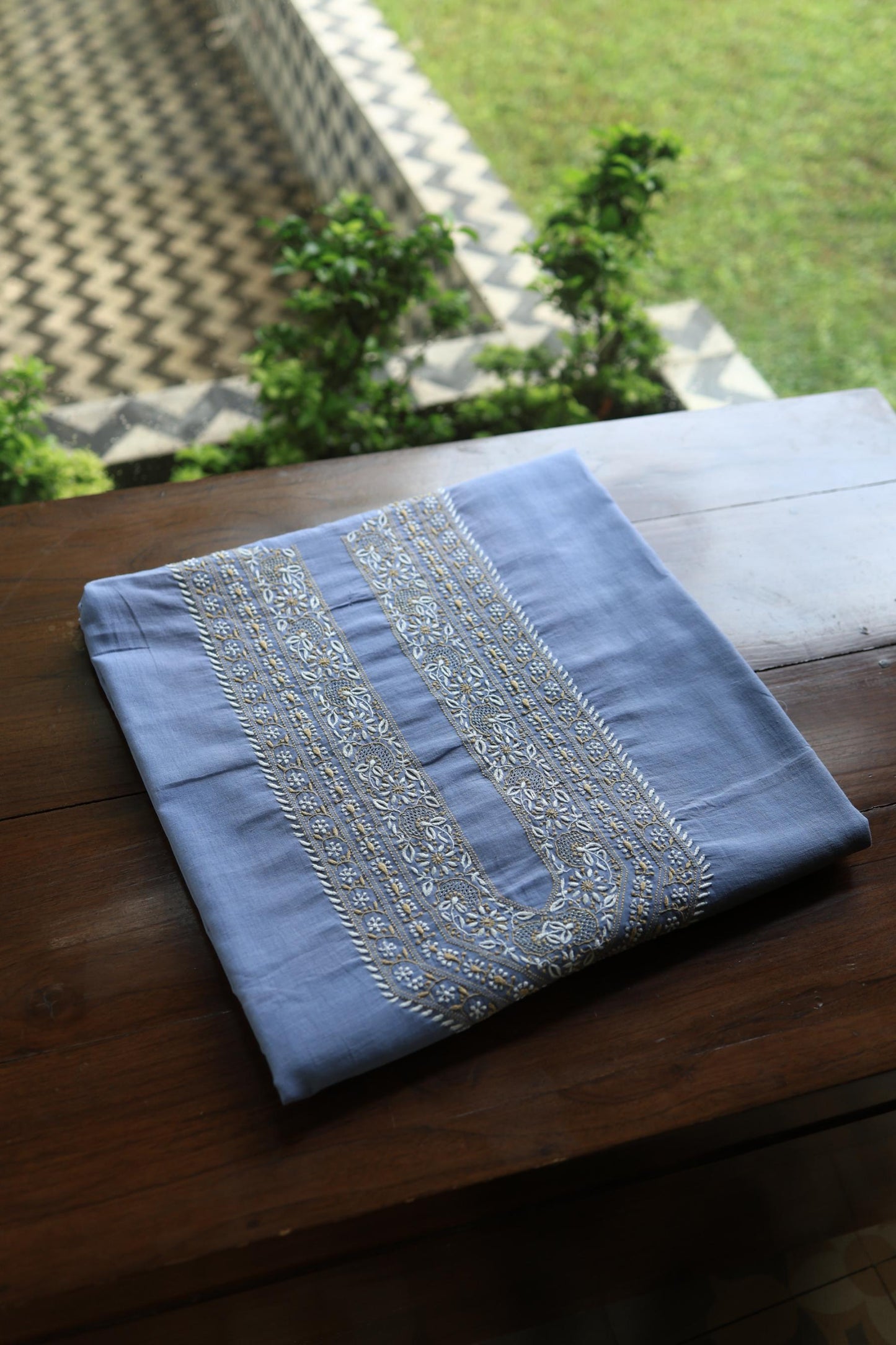 Powder Blue Shade Unisex Chikankari Bengal Muslin Kurta