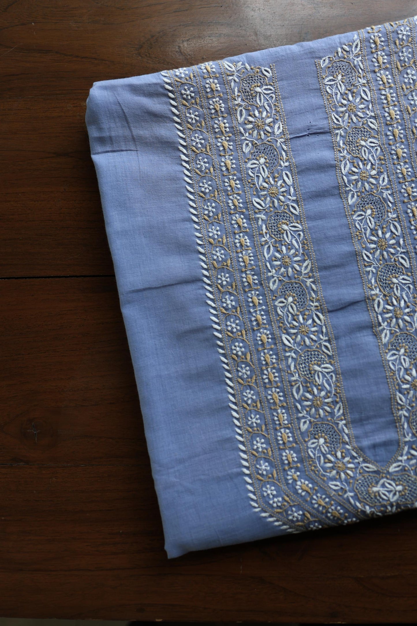 Powder Blue Shade Unisex Chikankari Bengal Muslin Kurta