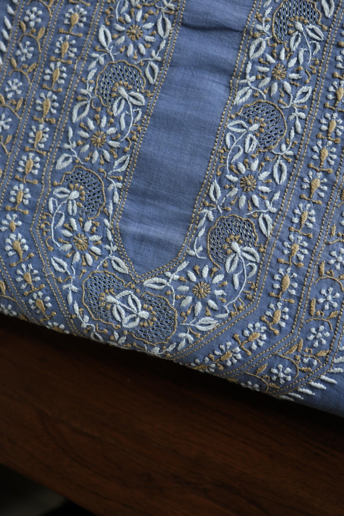 Powder Blue Shade Unisex Chikankari Bengal Muslin Kurta