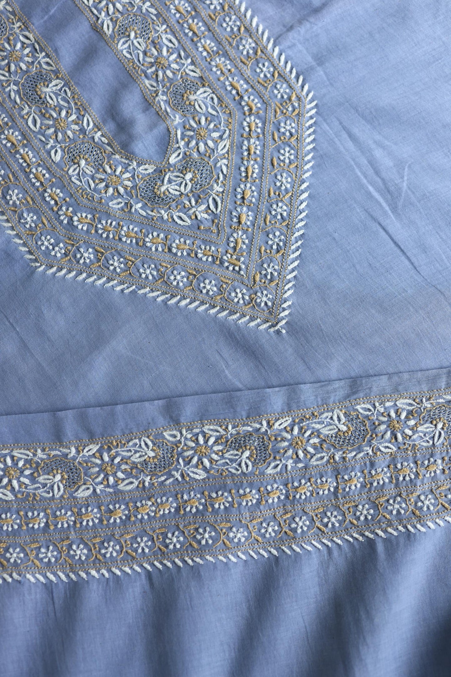 Powder Blue Shade Unisex Chikankari Bengal Muslin Kurta