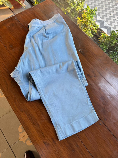Powder Blue Shade Malmal Mukaish Kamdani Chikankari Kurta Set