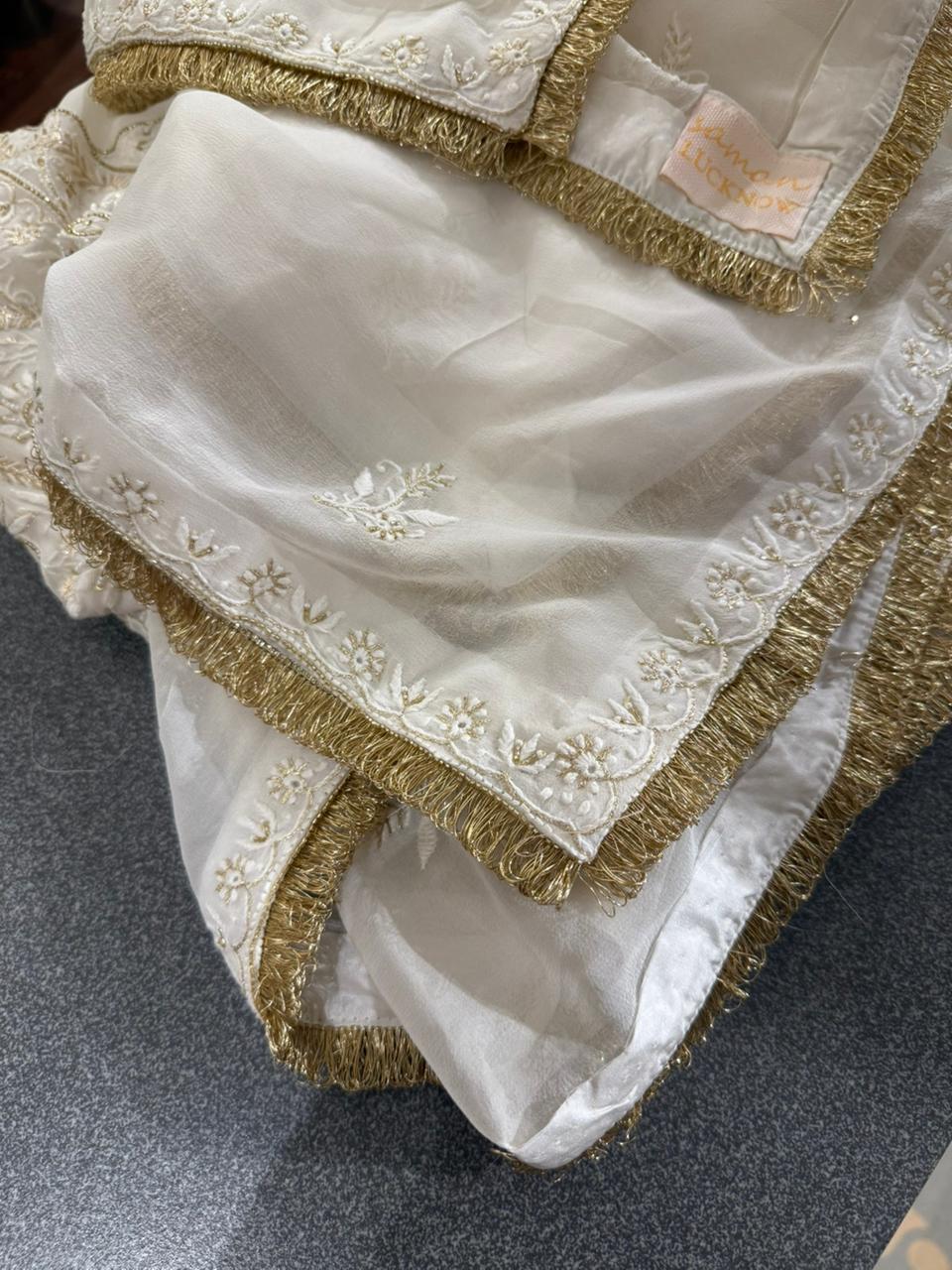 Pure white Georgette Chikankari Kurta Dupatta Set