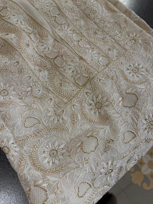 Pure white Georgette Chikankari Kurta Dupatta Set