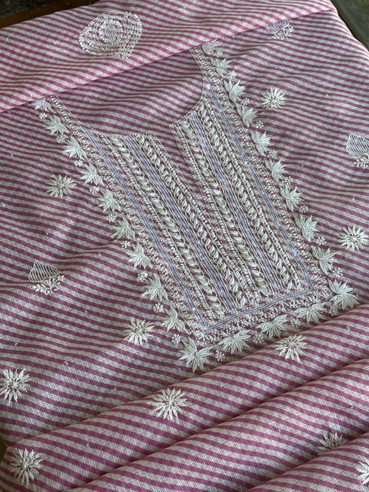 Purple Kota Lehriya Print Chikankari Unstitched Women's Kurta Fabric