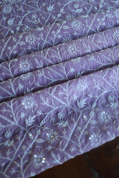 Purple Mal Chanderi Silk Chikankari With Sequins Unstitched Kurta Dupatta Set
