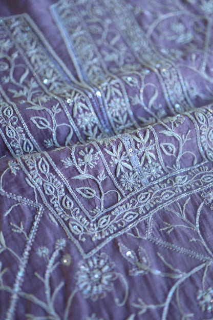 Purple Mal Chanderi Silk Chikankari With Sequins Unstitched Kurta Dupatta Set