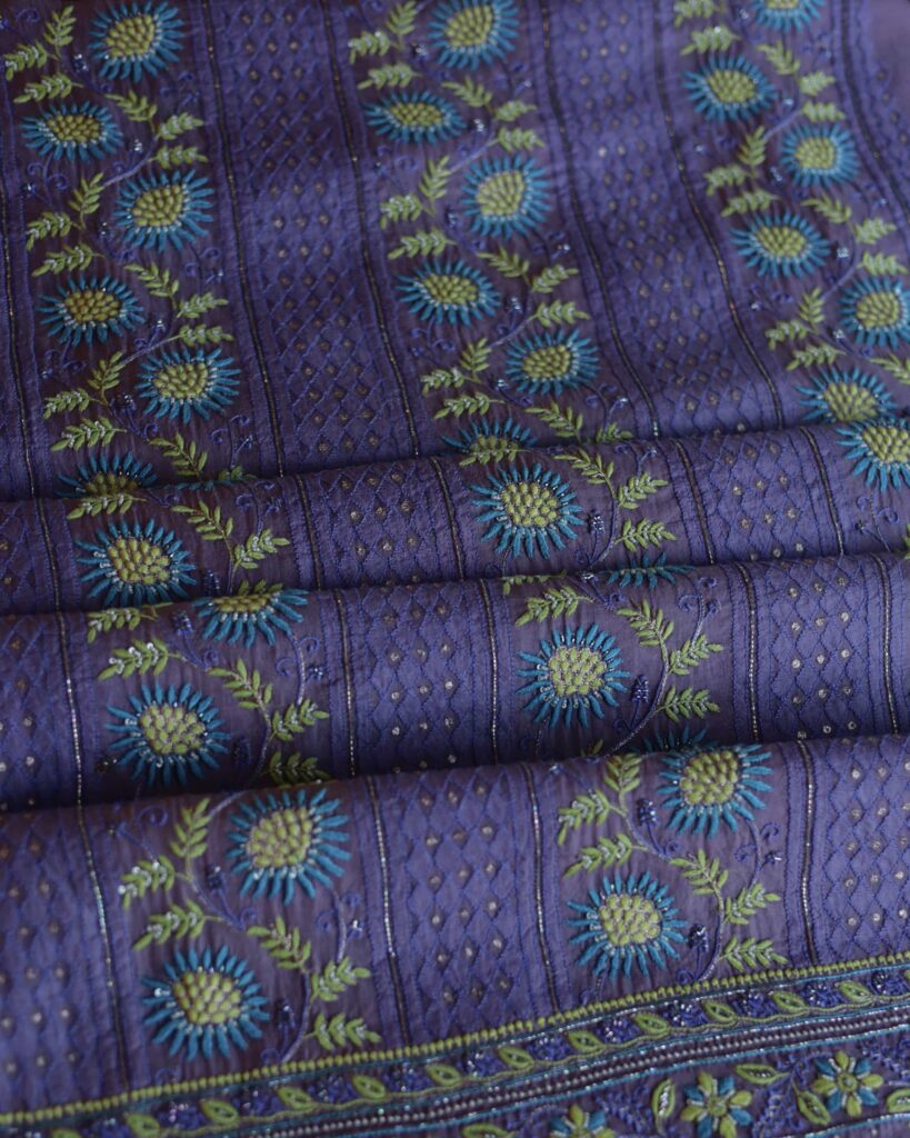 Purple Noor Banarasi Organza Chikankari Unstitched Fabrics