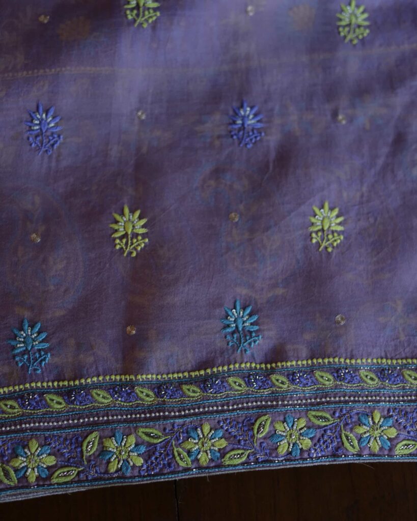 Purple Noor Banarasi Organza Chikankari Unstitched Fabrics